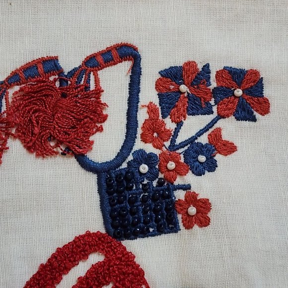 Pier 1 Beaded Embroidered Table Runner Patriotic Red White Blue VTG 13.5" x 71" - Picture 6 of 12